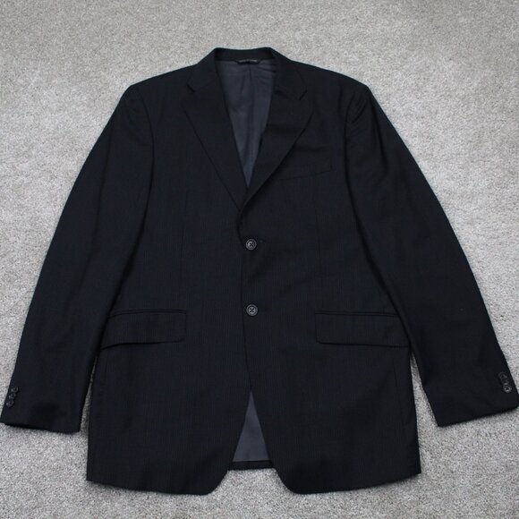 Banana Republic Blazer Men 42R Black Pinstriped Wool 2 Button Sports Jacket Coat - Picture 1 of 14